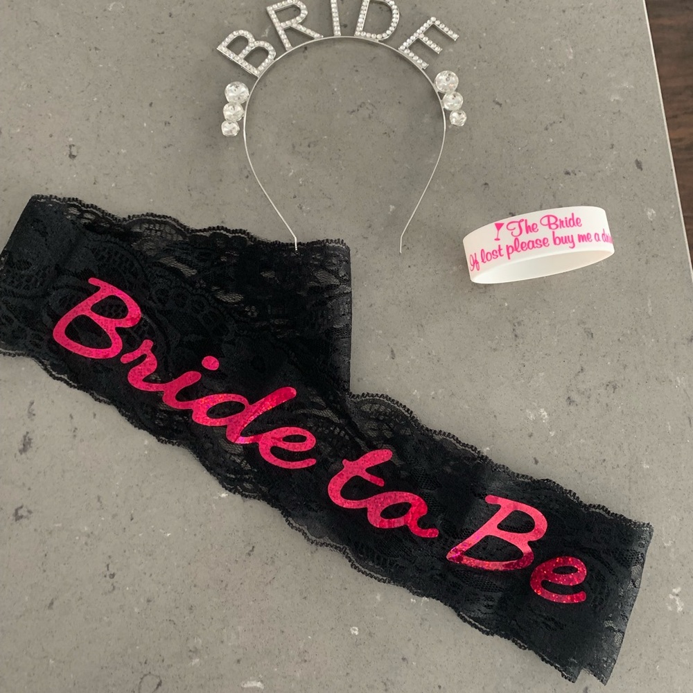 Bachelorette!! Diamond crown, lace sash, bracelet